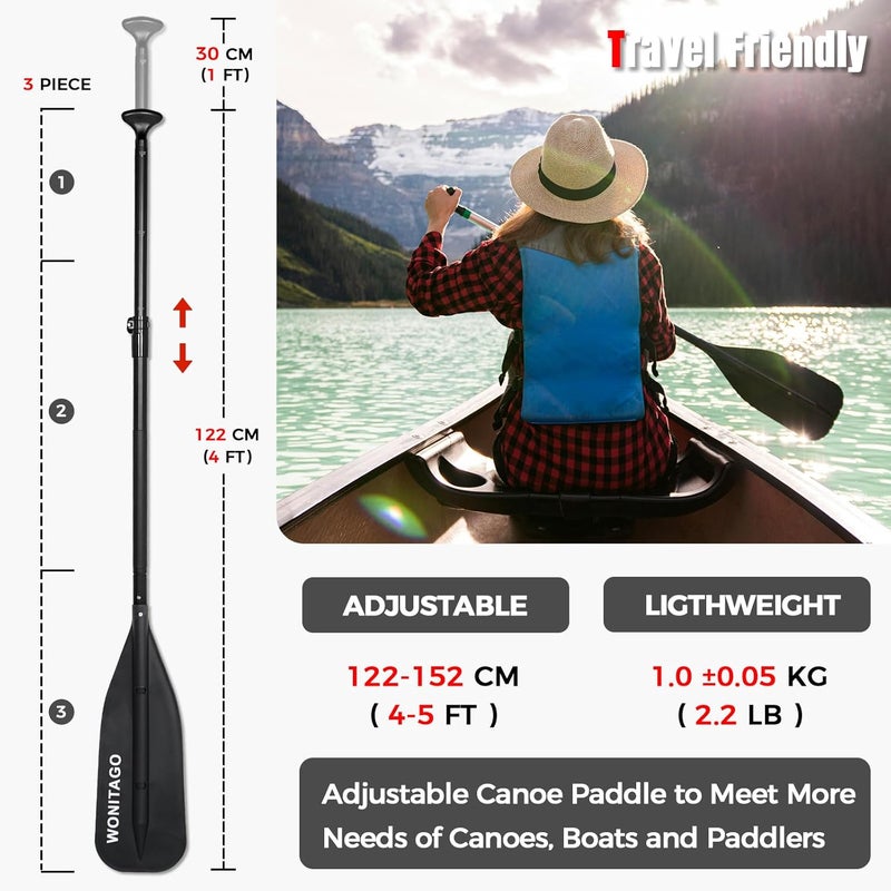 WONITAGO Canoe Paddle Aluminum Shaft with PP Blade, Floating Adjustable Paddle for Canoeing, Boating and Rafting, 122-152 cm/4-5 Ft - Image 2